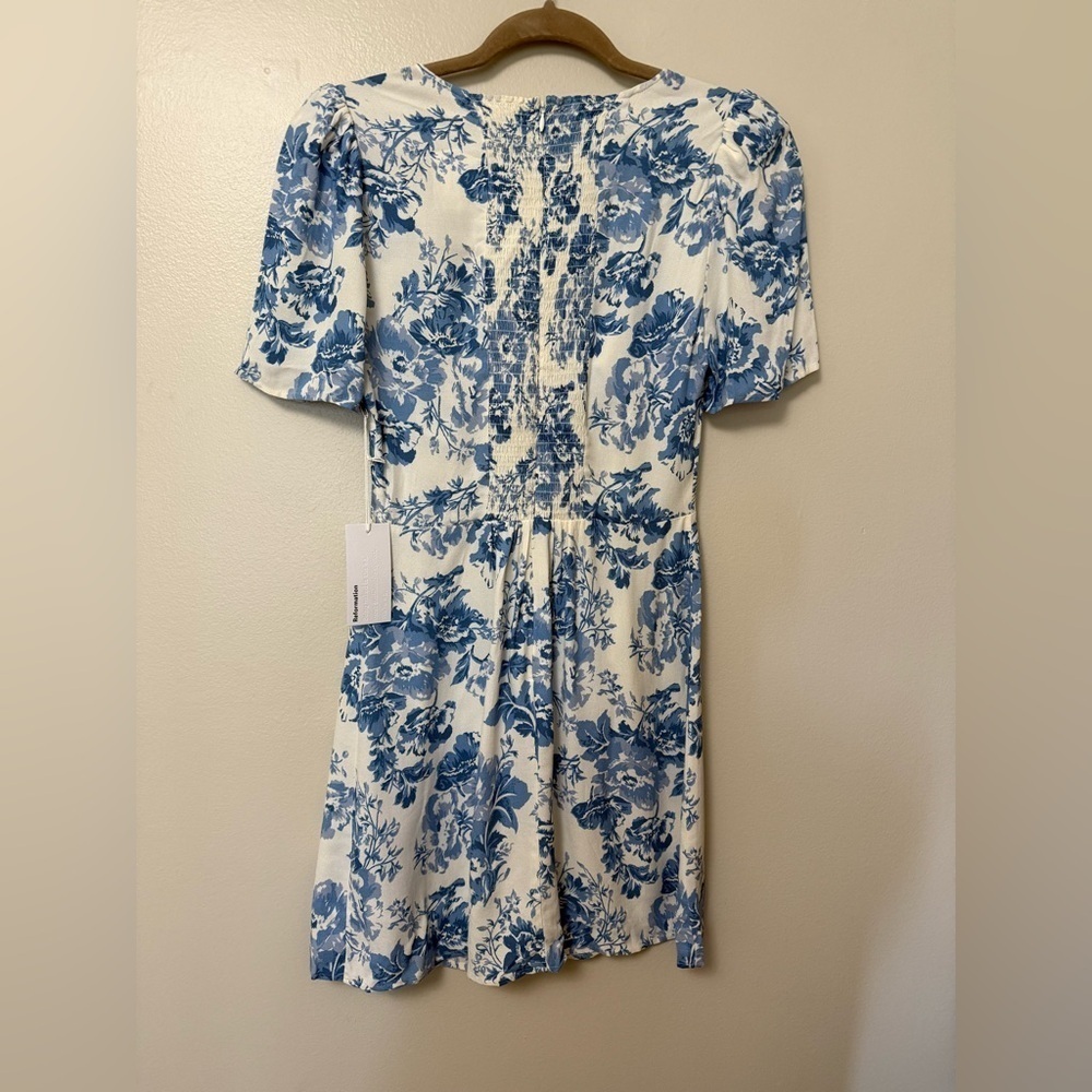 NEW Reformation Floral Blue and White mini Dress sweetheart neckline - Picture 8 of 13